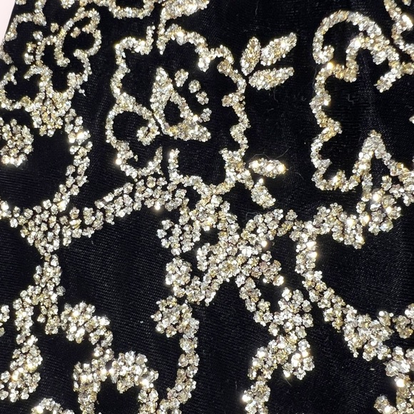 Jessica McClintock GUNNE SAX Vintage Black Velvet Gold Glitter Strapless Dress - Picture 6 of 7